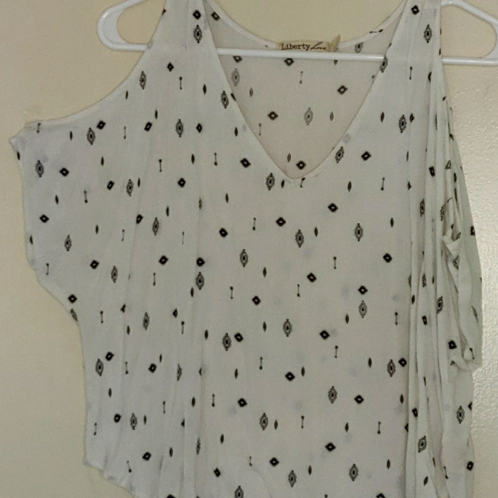 White Patterned Shoulderless Top